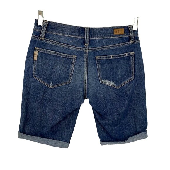 Paige Womens Bermuda Jean Shorts Blue Denim Jax Mid Rise Size 25 Boho Distressed - Picture 4 of 11